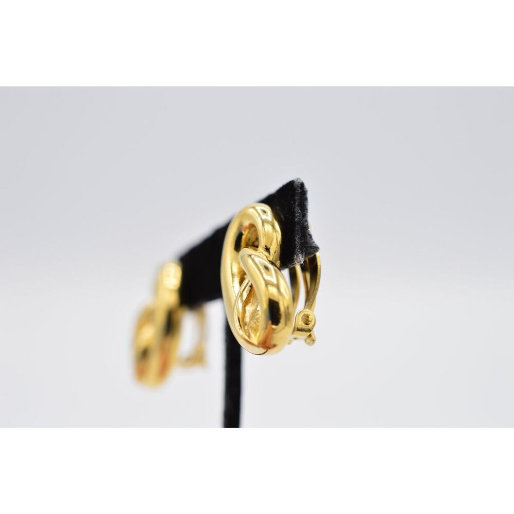 Givenchy Vintage Pretzel Knot Clip On Earrings Gold Chunky Signed 1980s BinAB - Picture 9 of 11